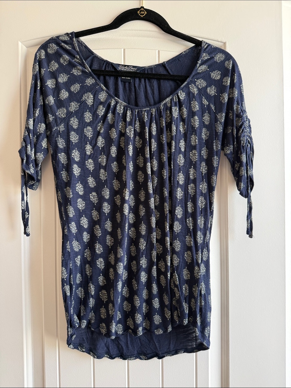 Lucky Brand Navy Scoop-Neck Tunic with Cream Leaf Print